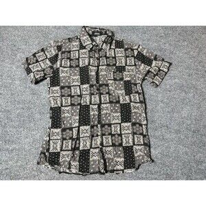 Jogal Shirt Mens S Black Bandana Geometric Short Sleeve Button-Up Casual